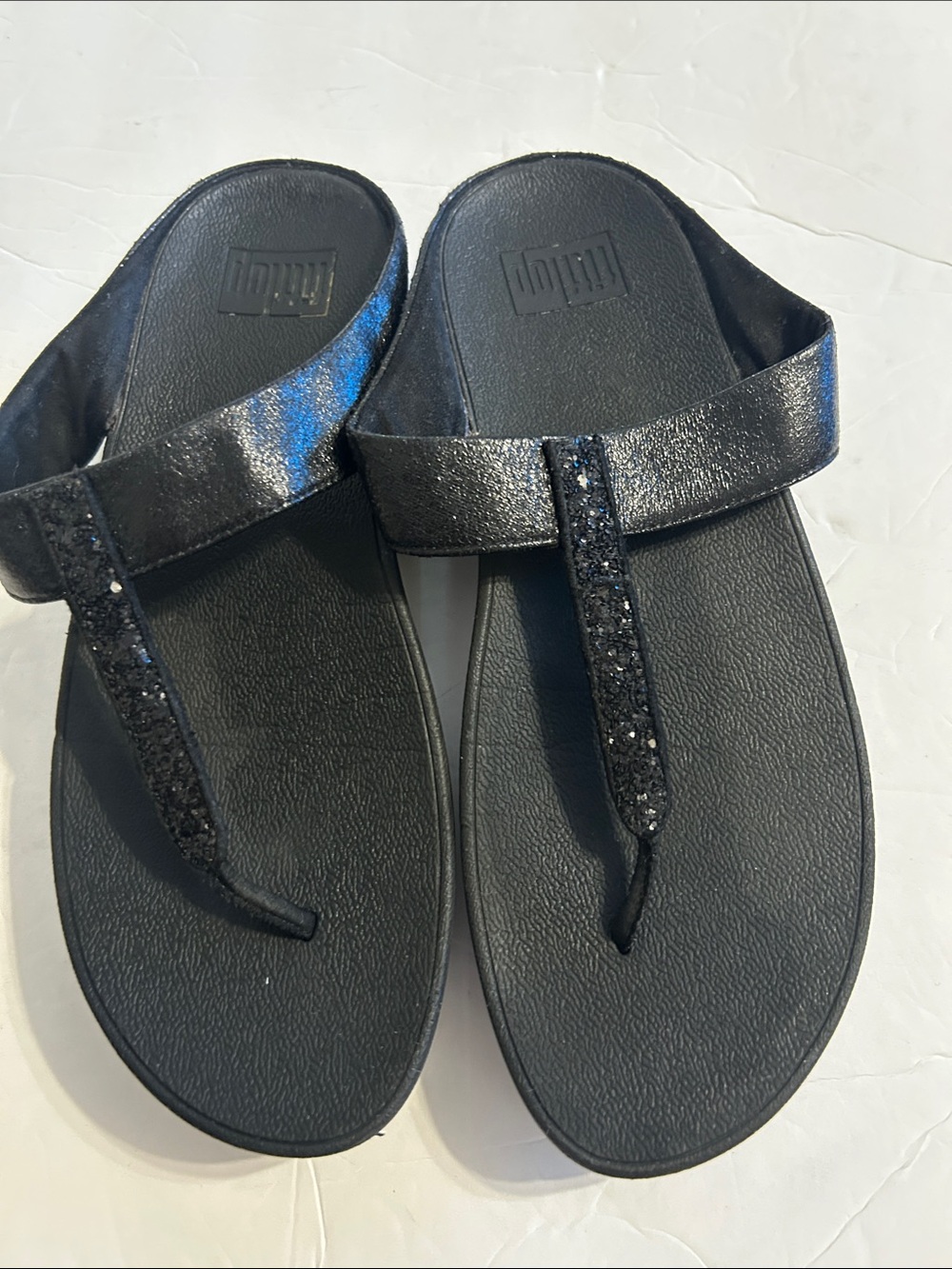 Fitflop Black Sparkle Toe-Post Sandals - Women's